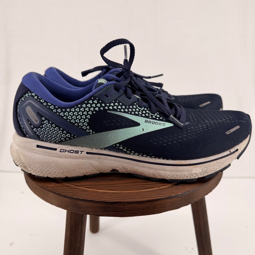 Brooks Ghost 14 Womens Running Shoes Navy Blue Mint Green Size 10.5 Medium B